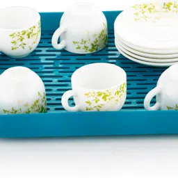 Multi-Use Plastic Serving Tray with drainer plate Plastic Glass Holder-image-41