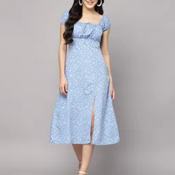 aayu Women A-line Blue Midi/Calf Length Dress image 1
