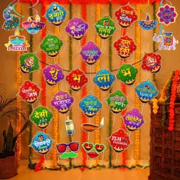 zyozique Multicolor Shubh Deepavali Banner With Photo Booth Props,Party Decoration Kit (Pack Of 31)-picture-30