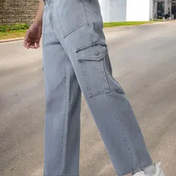 urbano fashion . Men Loose Fit Mid Rise Grey Jeans image 1