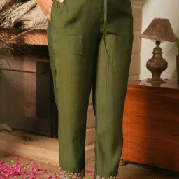 aramya Women Comfort Fit Purple Viscose Rayon Trousers image 3