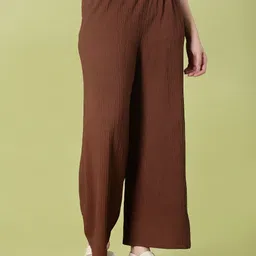 v-mart Women Regular Fit Brown Cotton Blend Trousers image 1