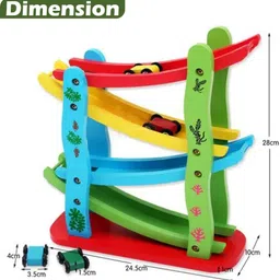 wishkey Wooden Multilevel Twister Ramp Race Track Set with Four Racing Car Toy for Kids image 5