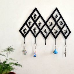Black Wrought Iron Abstract Tribal 5 Hook Key Chain Holder by Chinhhari Arts-picture-1