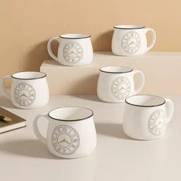 moon dust Pack of 6 Bone China Tea Cup Set of 6 150ml Each Capacity | Clock Print | Microwave & Dishwasher Safe image 1