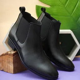 n n creaction Casual Leather Chelsea Zip Elastic Boots For Men image 5