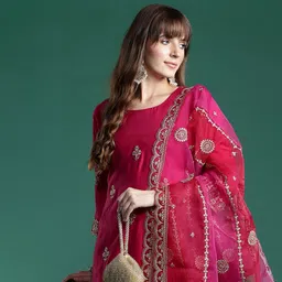 indo era Women Silk Blend Kurta Pant Dupatta Set-picture-12