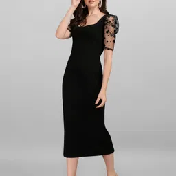 selvia Women Bodycon Black Midi/Calf Length Dress image 4
