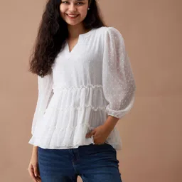 aask Casual Puff Sleeves Self Design Women White Top-picture-12