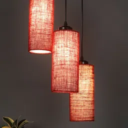 Devansh Maroon Jute Cylindrical Cluster Hanging Lamp Pendant Lamp Ceiling Lamp image 3