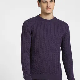 jack & jones Men Self Design Crew Neck Purple Sweater image 2