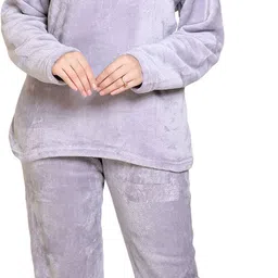 Women Top & Pyjama Set Grey Solid-image-17