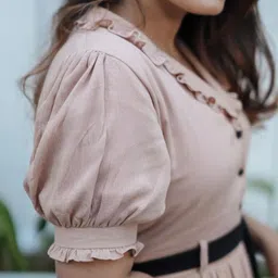 vastraamall Women Fit and Flare Beige Midi/Calf Length Dress image 3