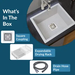 plantex Granite Quartz Single Bowl Kitchen Sink with Real Stone Finish (18 x 16 inches) APS-2023 Under Counter Basin image 4