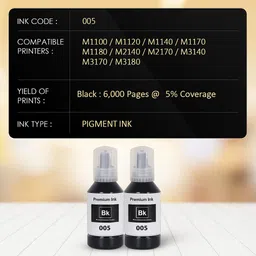 kalar 005 Refill Ink Compatible for Epson M1100,M1120,M1140,M2110,M2120,M2140,M2170 Black - Twin Pack Ink Bottle image 2