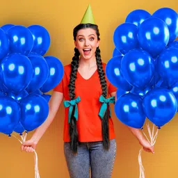 bzore Solid 50 Pcs Metallic Blue Ballons for Birthday, Anniversary & Party Decoration Balloon image 5