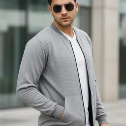 leotude Men Solid Bomber Jacket image 3