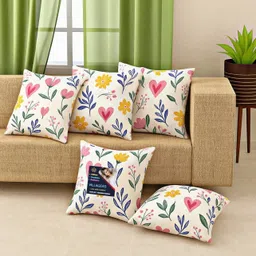 villagers Cotton Cushion Pack of 5 Floral Premium Cushion Set | (16x16 inch)-picture-31