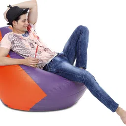 style homez XXXL Premium Leatherette Classic Purple Orange Color Teardrop Bean Bag With Bean Filling image 5