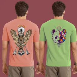 kintu parantu Men Graphic Print Round Neck Polyester Pink, Green T-Shirt image 1