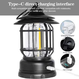 xydrozen Dimmable Vintage Camping Light Black Metal, Plastic Hanging Lantern image 2