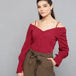 harpa Casual Cuffed Sleeves Solid Women Maroon Top-picture-22