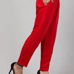vizcon hub Women Loose Fit Red Viscose Rayon Trousers image 4