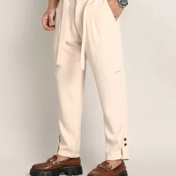 campus sutra Men Relaxed White Polyester Trousers image 2