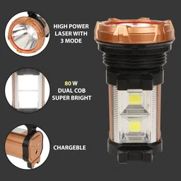 care 4 WATERPROOF BODY METAL Alluminium HIGH POWER LAZER LIGHT WITH LONG RANGE GOOD BATTERY BACKUP, KISSAN TORCH WITH 2 COB LIGHT OF 80W . LONG LIFE HIGH BRIGHTNESS LED 3 modes.useful in outdoor and security equipments. COB light useful in power cutoff or outdoor dark places. Torch image 3