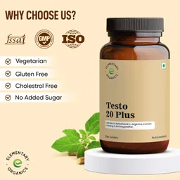 elementary organics Testo 20 Plus Tablets With Safed Musli, Ashwagandha & More For Energy & Stamina image 4
