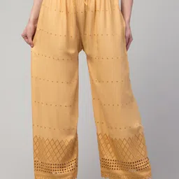 uniko Women Regular Fit Gold Viscose Rayon Trousers-picture-12