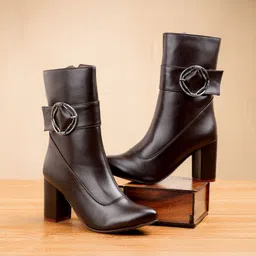 yuvrato baxi Classic High Ankle Zipper Boots for Women with Exclusive Buckle Design Slip On For Women image 5