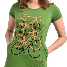 plush Women Printed Round Neck Cotton Blend Dark Green T-Shirt-picture-23