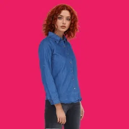 houseofcommon Women Regular Fit Solid Button Down Collar Casual Shirt image 3
