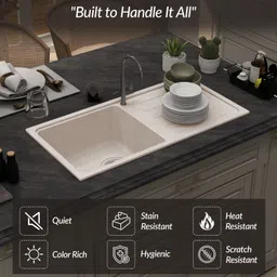 plantex Granite Single Bowl Kitchen Sinks with Coupling/Quartz Acrylic Kitchen Sink Kitchen Sinks with Coupling (36x18 Inches) Under Counter Basin image 2