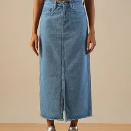 globus Women Solid Straight Light Blue Skirt-picture-20