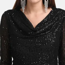 kazo Women Skater Black Knee Length Dress image 4