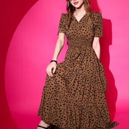 honky tonky Women Fit and Flare Brown Midi/Calf Length Dress image 3