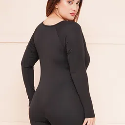 keepfit Women's one pc full Sleeve Plus Size Swimming Legsuit with Front Zipper Solid Women Swim-dress Black Swimsuit image 4