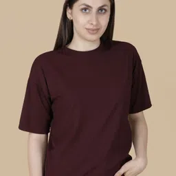 vdtrend Women Solid Round Neck Wool Blend Brown T-Shirt image 4