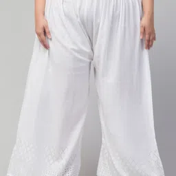Women Regular Fit White Cotton Blend Trousers-image-2