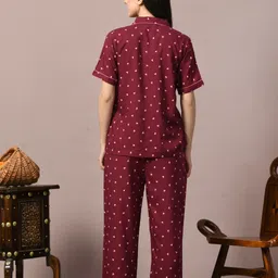 dreambe Women Night Suit Set Maroon Printed image 2