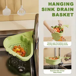 supvox Dish Drainer Kitchen Rack Sink Strainer Basket 2 in 1 Hanging Drain Basket for Kitchen Use Plastic image 4