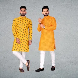 freluro Pack of 2 Men Solid Cotton Blend Straight Kurta-picture-18