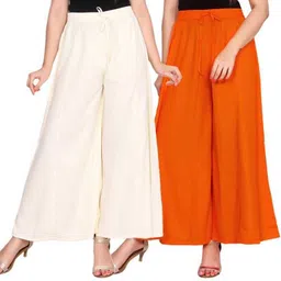 harshraj Pack of 2 Women Regular Fit Cream, Orange Cotton Blend Trousers-picture-10