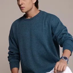 Men Printed Round Neck Green Sweater-image-57