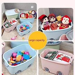 ginoya brothers Plastic Children's Toy Storage Box With Lid,Handle And Wheels Large-Capacity Storage Basket image 2