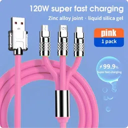 gophone 3-in-1 Cable 1 m 3-in-1 Cable 6 A 1 m Silicon Copper Fast Charging Cable,Portable 120W Charger Cord/Wire with iOS,Type-C,Micro Phones,Car/Travel 6A Retractable Zinc Alloy Charging Data Cable,Light Emitting Diode image 3