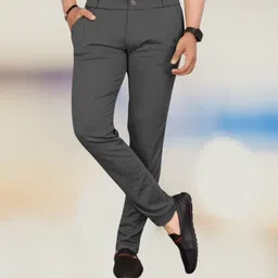 apm apparel Men Regular Fit Grey Lycra Blend Trousers image 3