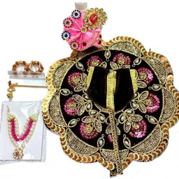 shrisanwaliya poshak Laddu gopal dress, Combo( Pagdi, mala, kangan, bansuri), (Coke) velvet, size 2 no Dress-picture-26